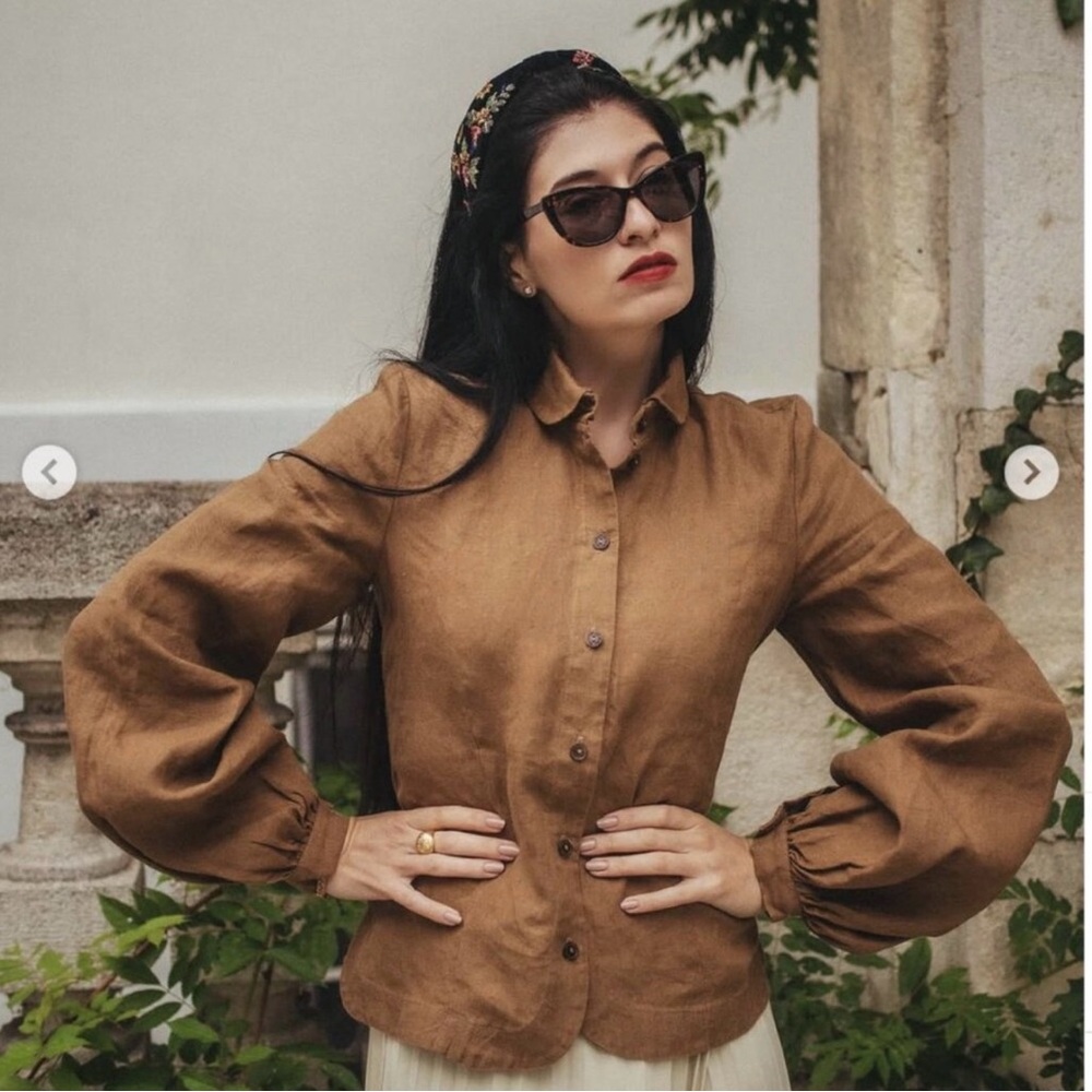 Son de Flor Tailored Sophie Shirt, Long Sleeve, Hemp - Camel Brown / S